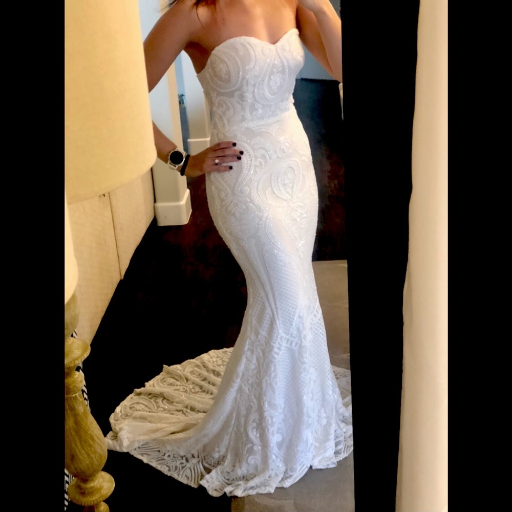 Strapless White Lace Mermaid Bridal Gown NWT